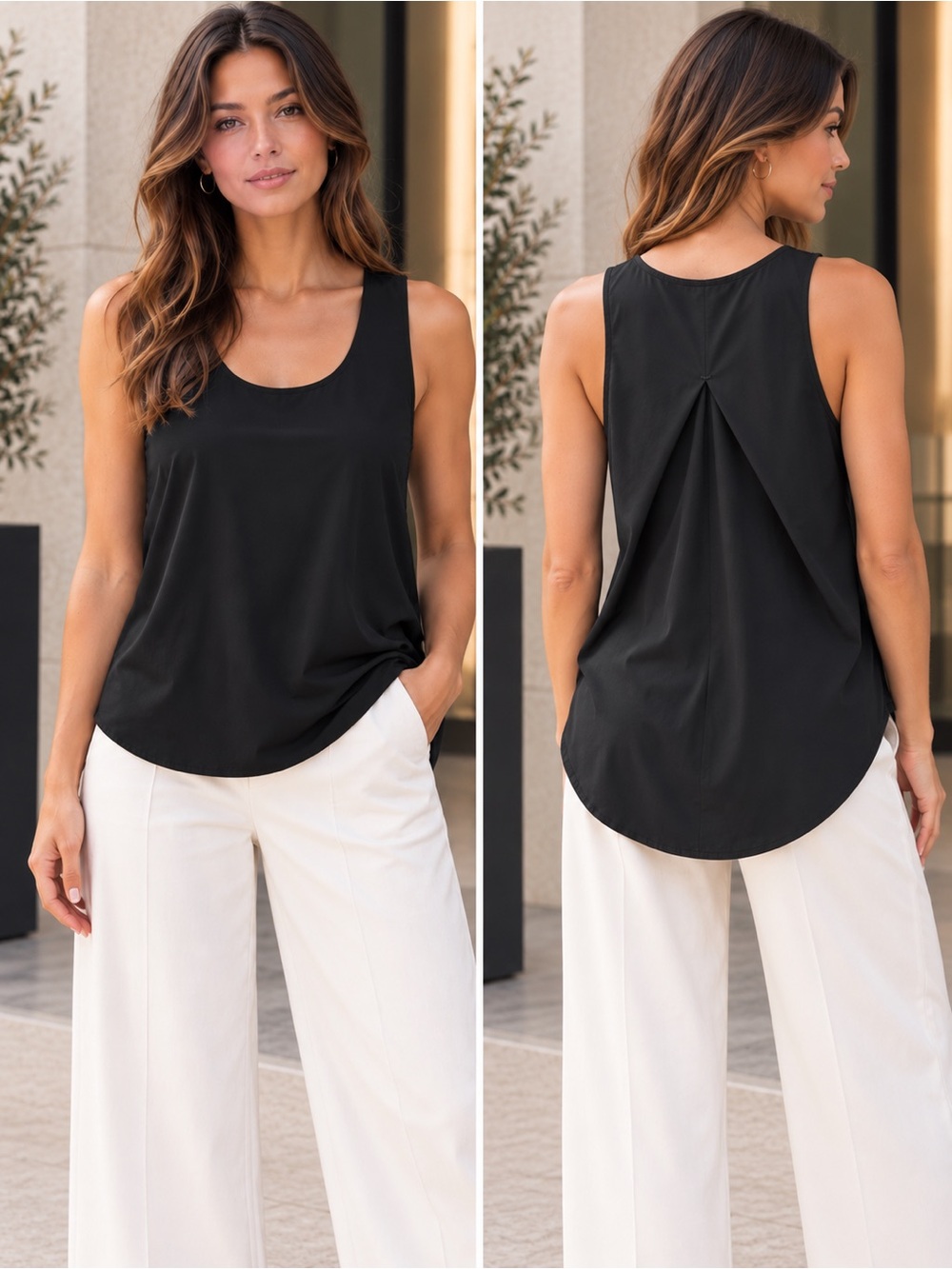 💎 SPANX Out of Office Black Split Back Tank Top Size L